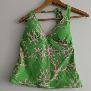 Lilly Pulitzer Green and Pink Coral Tankini Top Size S